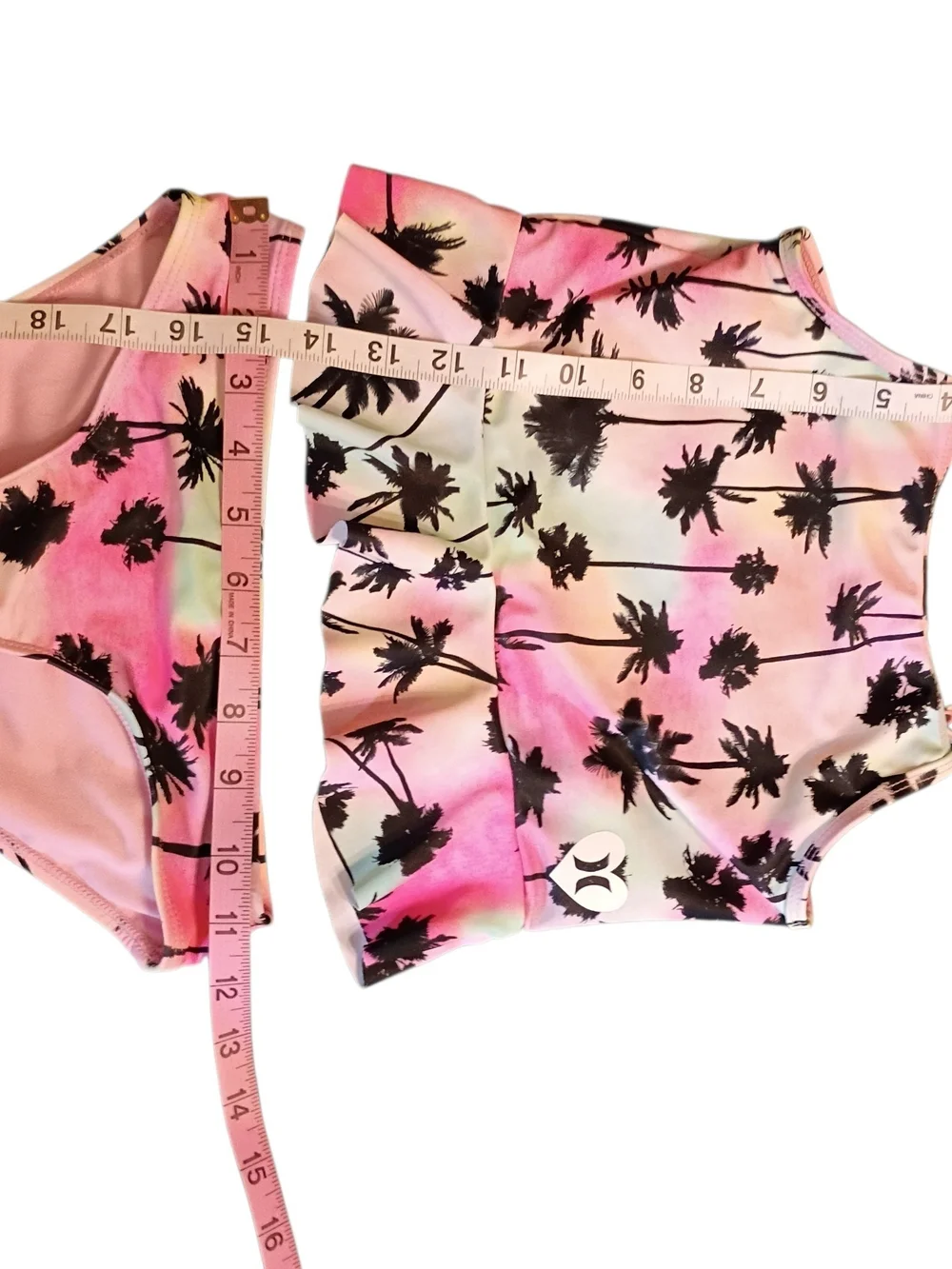 EUC Hurley Girls' Pink Palm-Print Two-Piece Swim Set Tankini 7/8